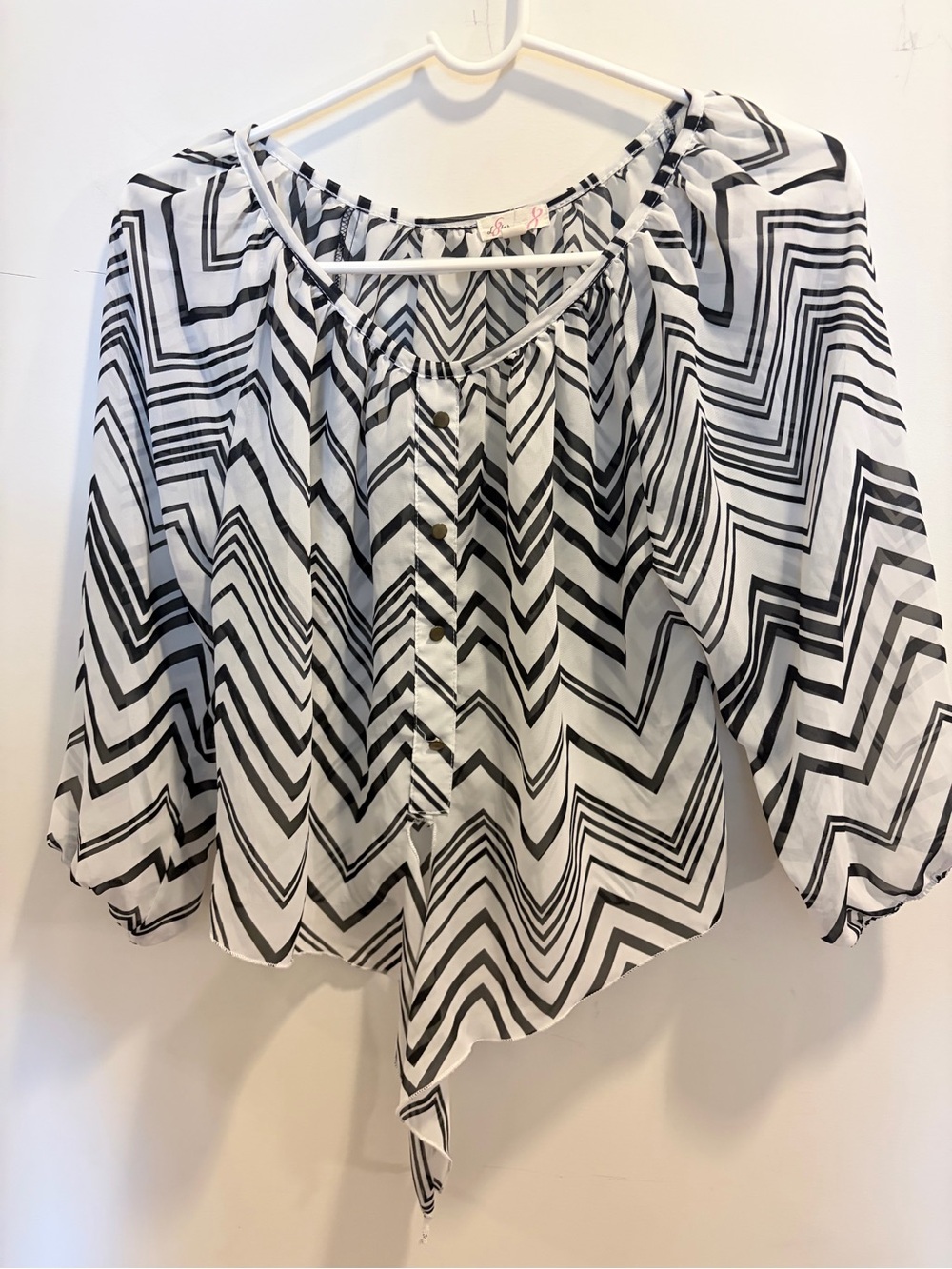 L8teR Black & White Chevron Peasant Blouse